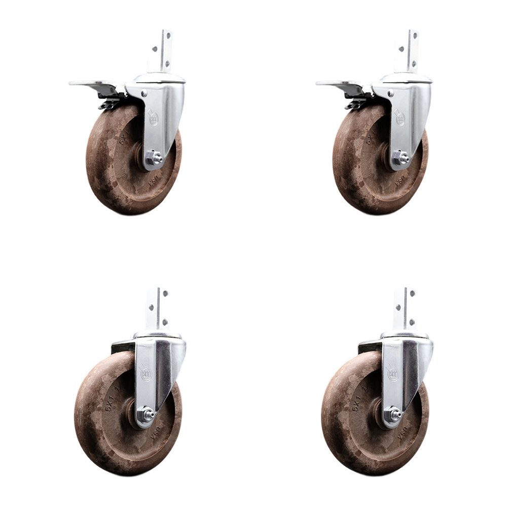Swvl Square Stem Caster Set 4 w/5” x 1.25” Brown Glass Filled Nylon Wheel-3/4” x 2” Square Stem with (3) 17/64” Diameter Mounting Hole-Include 2 Total Lck BRK-1400lbs. Cpty/Caster-Service Caster Brand — photo 1