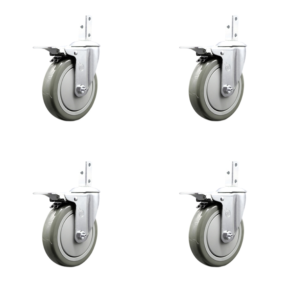 Swivel Square Stem Caster Set 4 w/5” x 1.25” Gray Poly Wheel - 3/4” x 2” Square Stem with (3) 17/64” Diameter Mounting Holes-Includes 4 Total Lock Brakes-1400lbs. Cpty/Caster - Service Caster Brand — photo 1