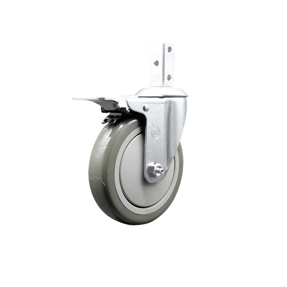 Swivel Square Stem Caster w/5” x 1.25” Gray Polyurethane Wheel – 7/8” x 2” Square Stem with (3) 17/64” Diameter Mounting Holes & Total Lock Brakes – 350 lbs. Capacity/Caster – Service Caster Brand — photo 1