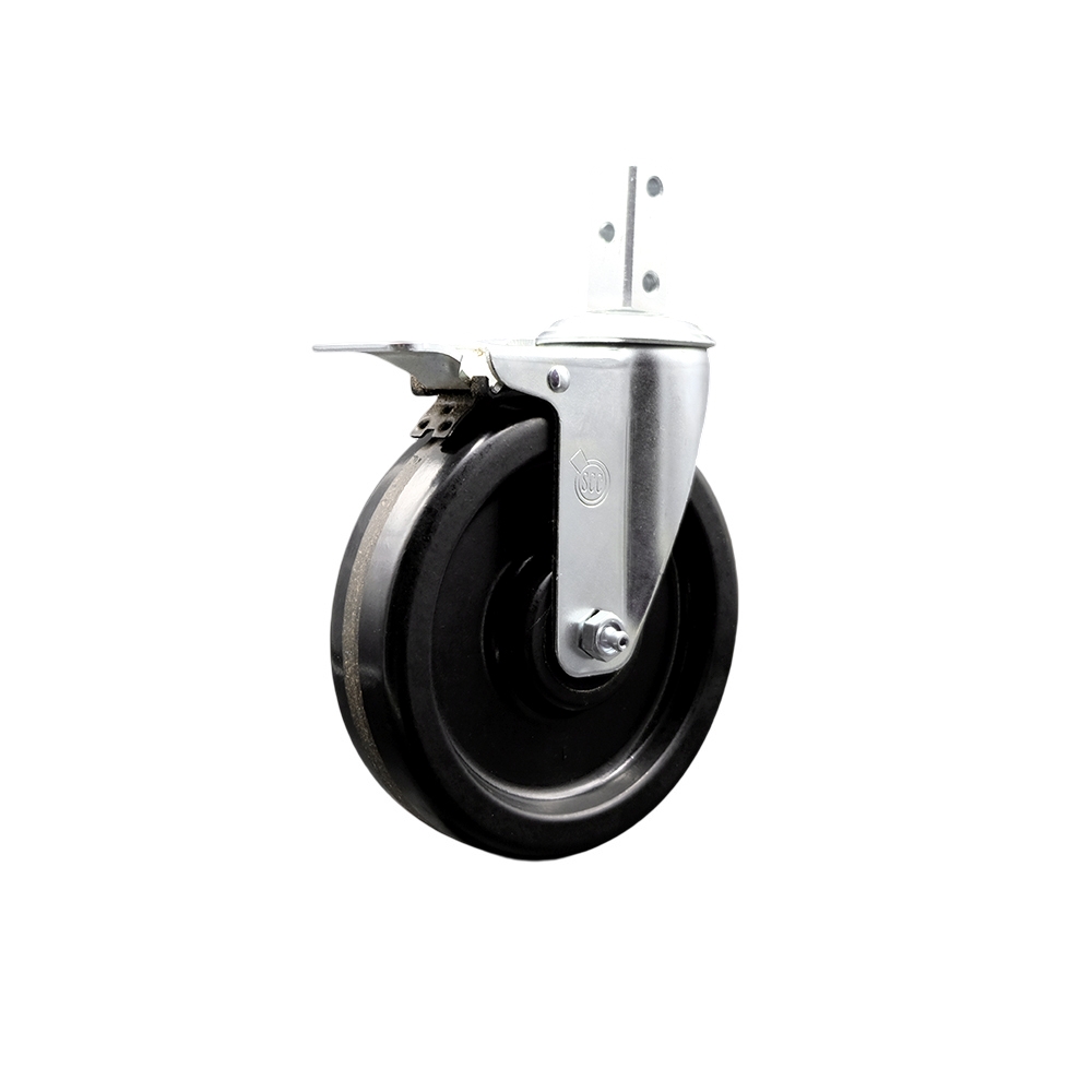 Swivel Square Stem Caster w/6” x 1.5” Black Phenolic Wheel – 7/8” x 2” Square Stem with (3) 17/64” Diameter Mounting Holes & Total Lock Brakes – 300 lbs. Capacity/Caster – Service Caster Brand — photo 1