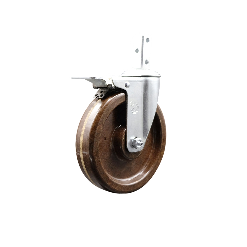 Swivel Square Stem Caster w/6” x 1.5” Brown High Temp Phenolic Wheel – 3/4” x 2” Square Stem with (3) 17/64” Diameter Mounting Holes & Total Lock Brakes–300 lbs. Capacity/Caster – Service Caster Brand — photo 1