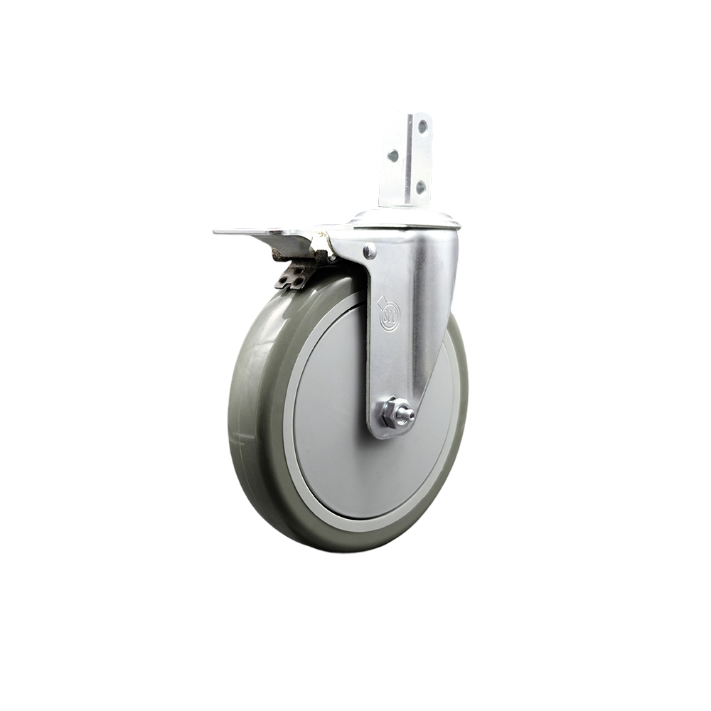 Swivel Square Stem Caster w/6” x 1.25” Gray Polyurethane Wheel – 7/8” x 2” Square Stem with (3) 17/64” Diameter Mounting Holes & Total Lock Brakes – 350 lbs. Capacity/Caster – Service Caster Brand — photo 1