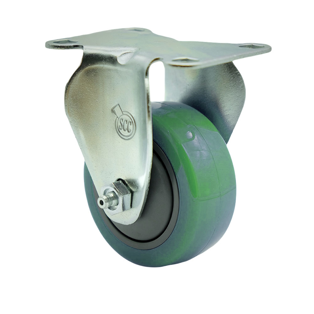 Stainless Steel Polyurethane Swivel Top Plate Rigid Caster w/3" x 1.25" Green Wheel - 300 lbs Capacity/Caster - Service Caster Brand — photo 1