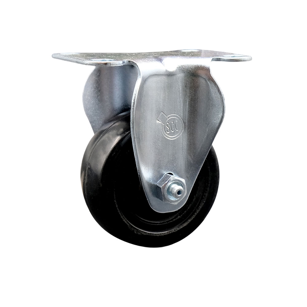 Stainless Steel Hard Rubber Swivel Top Plate Rigid Caster w/3.5" x 1.25" Black Wheel - 285 lbs Capacity/Caster - Service Caster Brand — photo 1