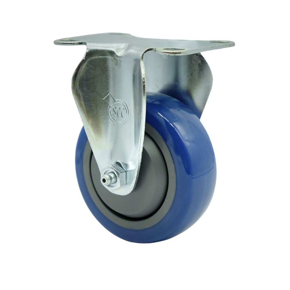 Stainless Steel Polyurethane Swivel Top Plate Rigid Caster w/3.5" x 1.25" Blue Wheel - 300 lbs Capacity/Caster - Service Caster Brand — photo 1
