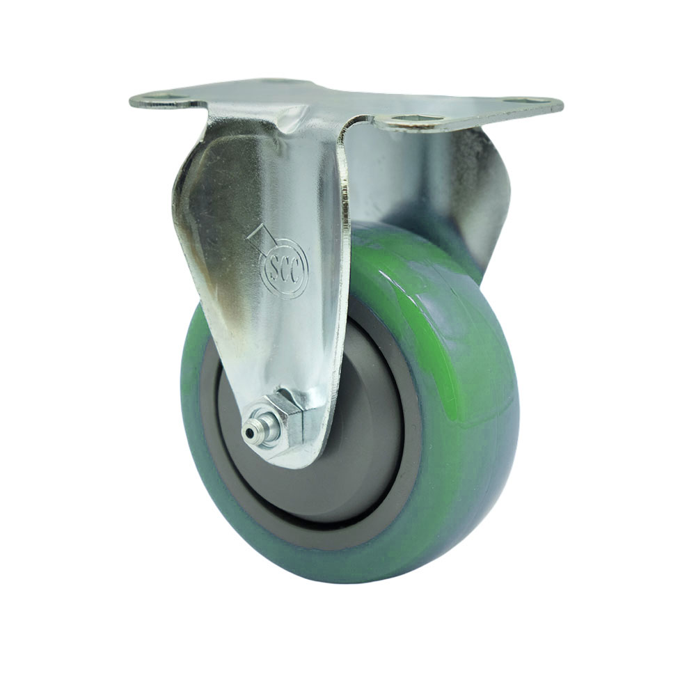 Stainless Steel Polyurethane Swivel Top Plate Rigid Caster w/3.5" x 1.25" Green Wheel - 300 lbs Capacity/Caster - Service Caster Brand — photo 1