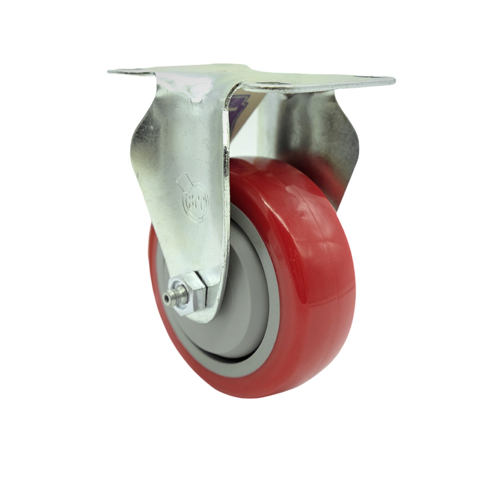 Stainless Steel Polyurethane Swivel Top Plate Rigid Caster w/3.5" x 1.25" Red Wheel - 300 lbs Capacity/Caster - Service Caster Brand — photo 1