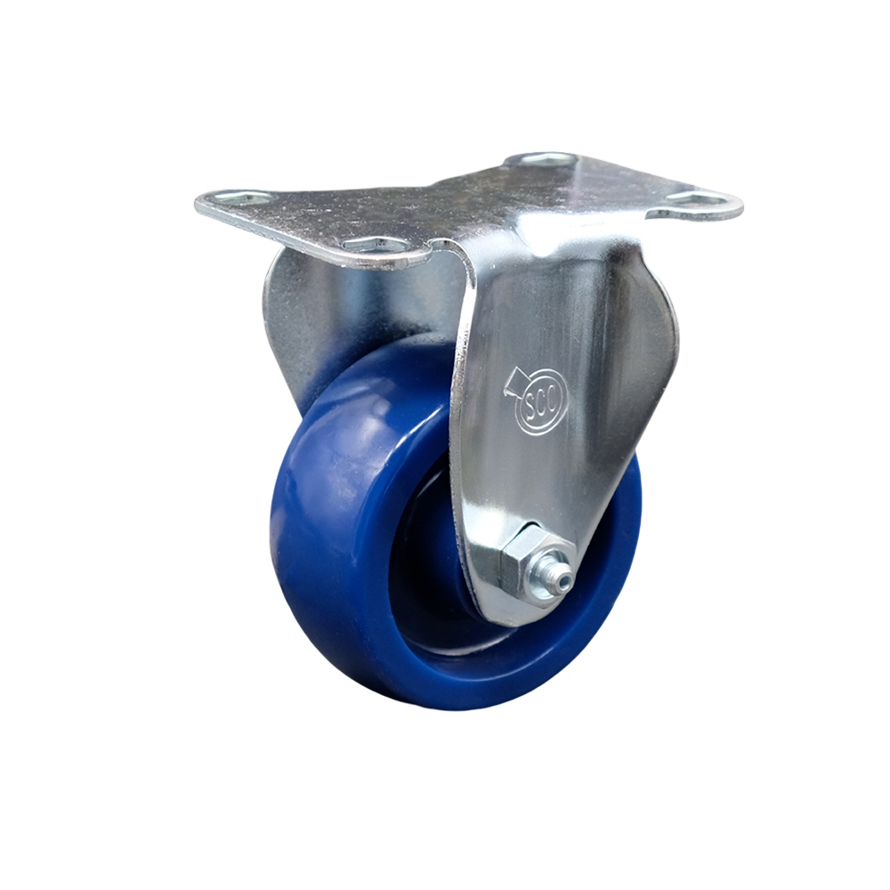 Stainless Steel Solid Polyurethane Swivel Top Plate Rigid Caster w/3.5" x 1.25" Blue Wheel - 300 lbs Capacity/Caster - Service Caster Brand — photo 1