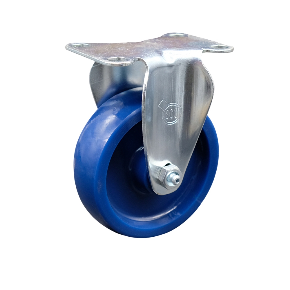 Stainless Steel Solid Polyurethane Swivel Top Plate Rigid Caster w/4" x 1.25" Blue Wheel - 300 lbs Capacity/Caster - Service Caster Brand — photo 1