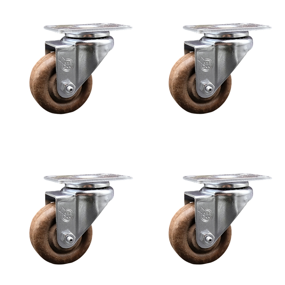 Stainless Steel High Temp Glass Filled Nylon Swivel Top Plate Caster Set of 4 w/3" x 1.25" Brown Wheels - Includes 4 Swivel - 1400 lbs Total Capacity - Service Caster Brand — photo 1