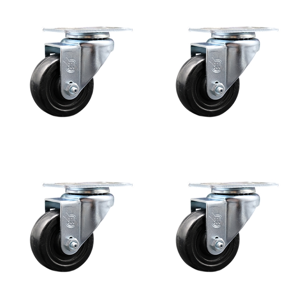 Stainless Steel Hard Rubber Swivel Top Plate Caster Set of 4 w/3" x 1.25" Black Wheels - Includes 4 Swivel - 1100 lbs Total Capacity - Service Caster Brand — photo 1