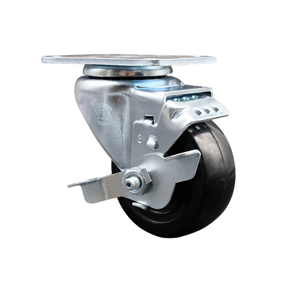 Stainless Steel Hard Rubber Swivel Top Plate Swivel Caster w/3" x 1.25" Black Wheel & Top Locking Brake - 275 lbs Capacity/Caster - Service Caster Brand — photo 1