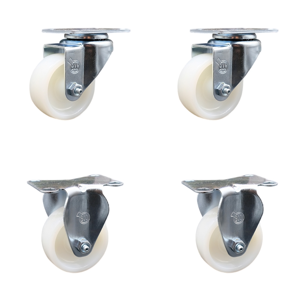 Stainless Steel Nylon Swivel Top Plate Caster Set of 4 w/3" x 1.25" White Wheels - Includes 2 Swivel & 2 Rigid - 1200 lbs Total Capacity - Service Caster Brand — photo 1