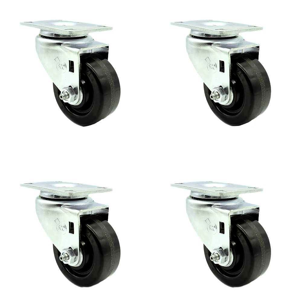 Albion Industries 04TM03041S Replacement Stainless Steel Swivel Caster Set of 4 – 3 Inch Black Phenolic Wheels – 300 lbs. Capacity Per Caster - Service Caster Brand — photo 1