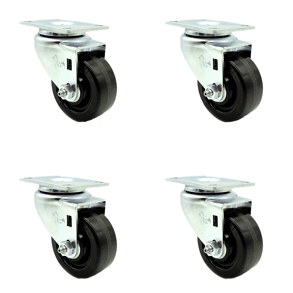 Stainless Steel Phenolic Swivel Top Plate Caster Set of 4 w/3" x 1.25" Black Wheels - Includes 4 Swivel - 1200 lbs Total Capacity - Service Caster Brand — photo 1