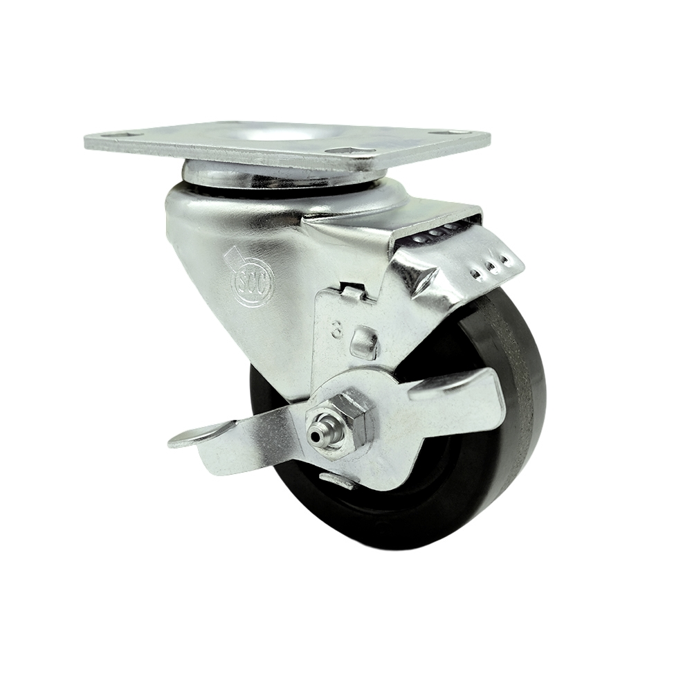 Stainless Steel Phenolic Swivel Top Plate Swivel Caster w/3" x 1.25" Black Wheel & Top Locking Brake - 300 lbs Capacity/Caster - Service Caster Brand — photo 1