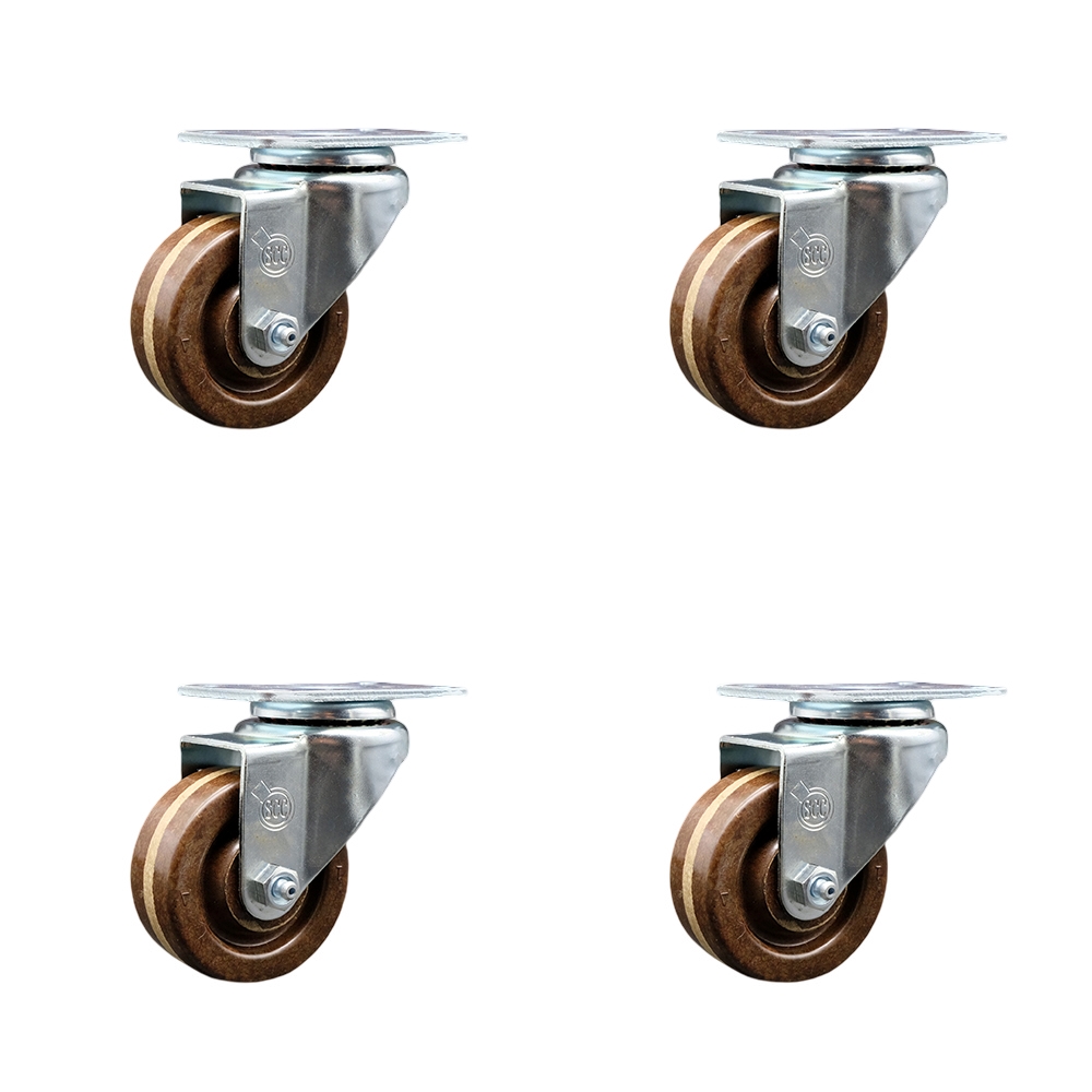 Stainless Steel High Temperature Phenolic Swivel Top Plate Caster Set of 4 w/3" x 1.25" Brown Wheels - Includes 4 Swivel - 1200 lbs Total Capacity - Service Caster Brand — photo 1