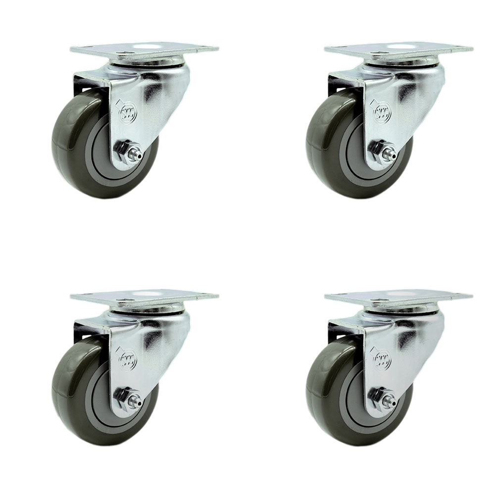 Stainless Steel Polyurethane Swivel Top Plate Caster Set of 4 w/3" x 1.25" Gray Wheels - Includes 4 Swivel - 1200 lbs Total Capacity - Service Caster Brand — photo 1