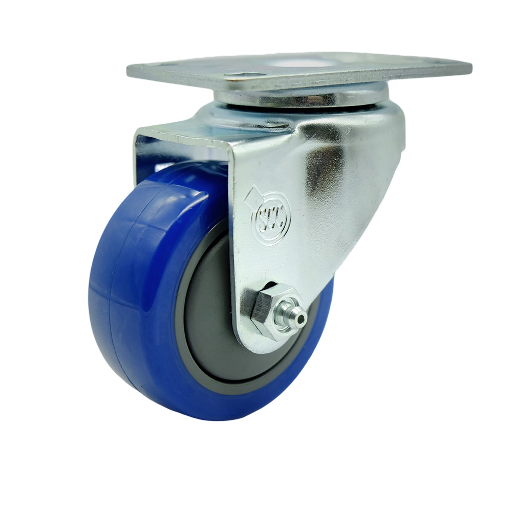 Stainless Steel Polyurethane Swivel Top Plate Swivel Caster w/3" x 1.25" Blue Wheel - 300 lbs Capacity/Caster - Service Caster Brand — photo 1