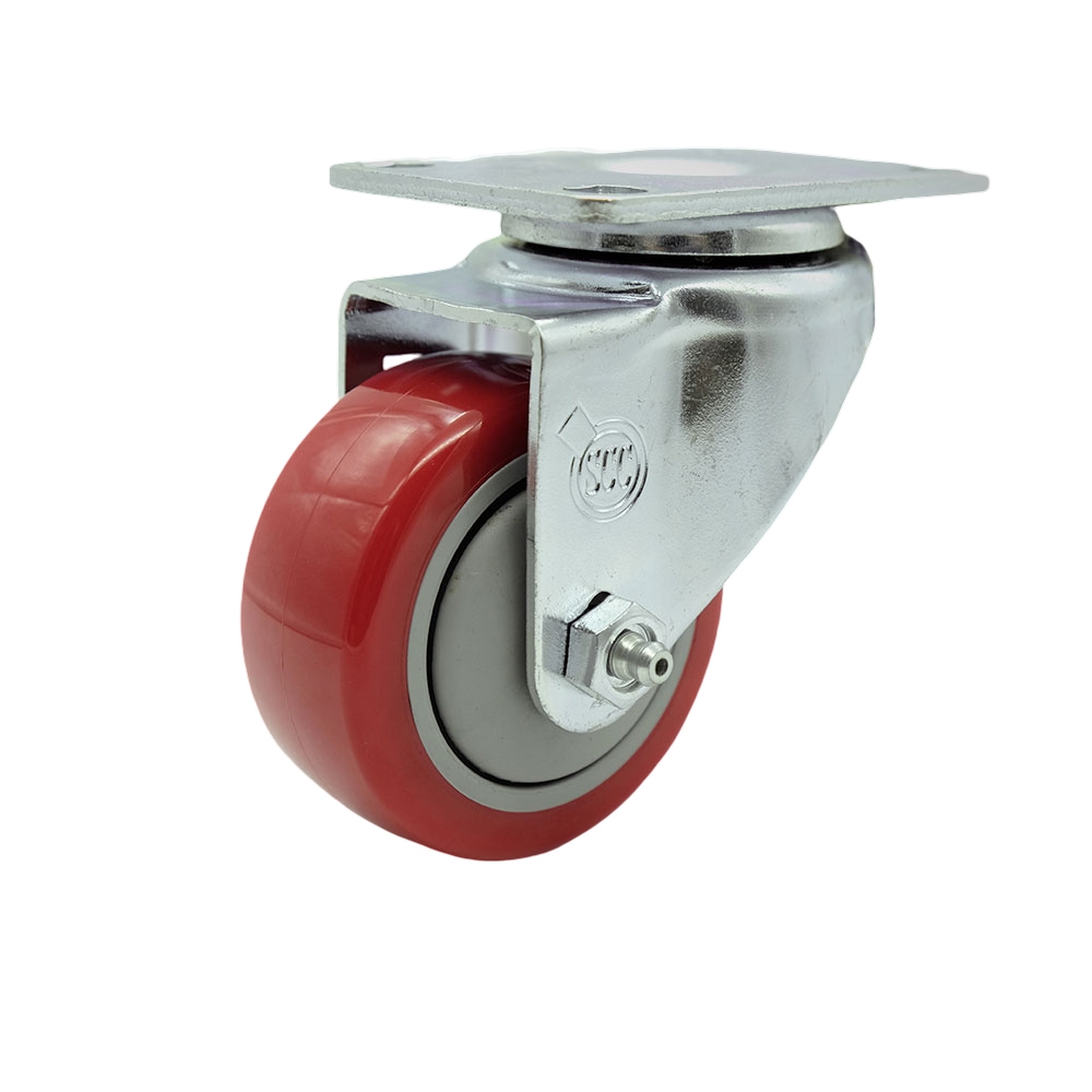 Stainless Steel Polyurethane Swivel Top Plate Swivel Caster w/3" x 1.25" Red Wheel - 300 lbs Capacity/Caster - Service Caster Brand — photo 1