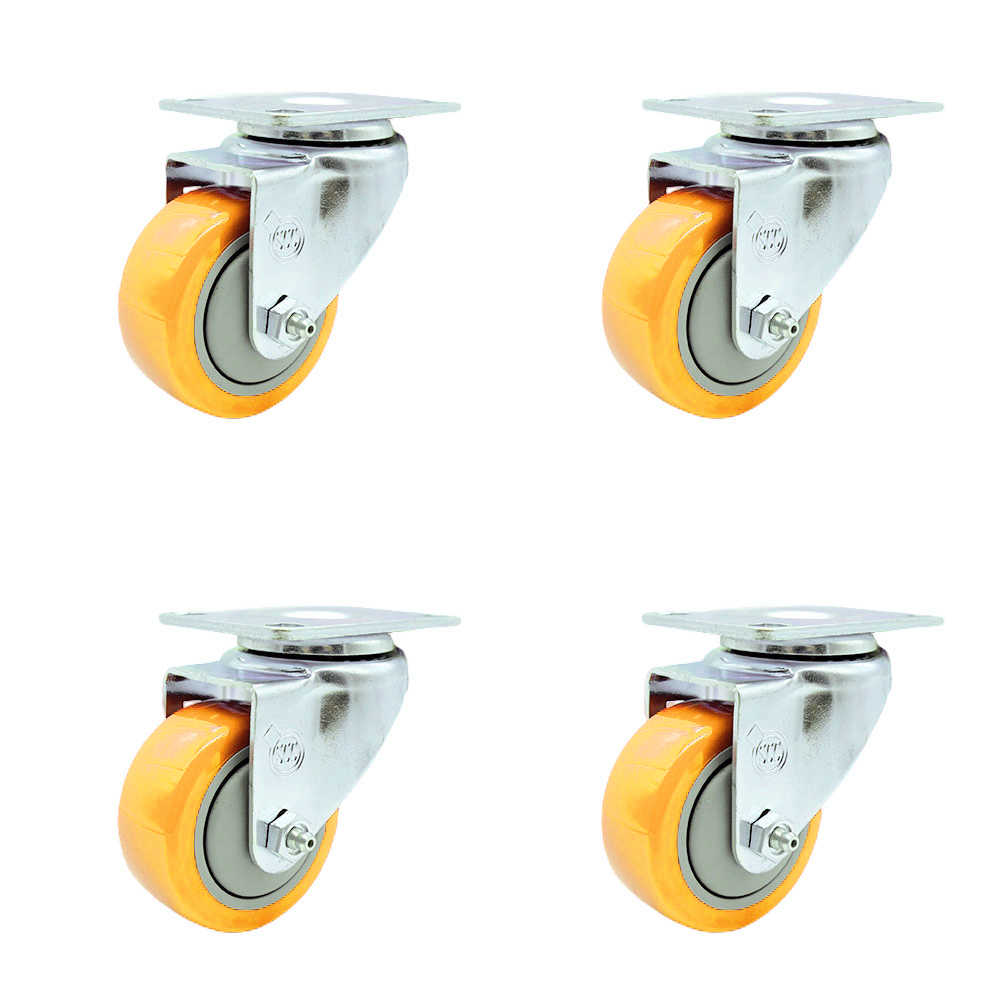 Stainless Steel Polyurethane Swivel Top Plate Caster Set of 4 w/3" x 1.25" Yellow Wheels - Includes 4 Swivel - 1200 lbs Total Capacity - Service Caster Brand — photo 1