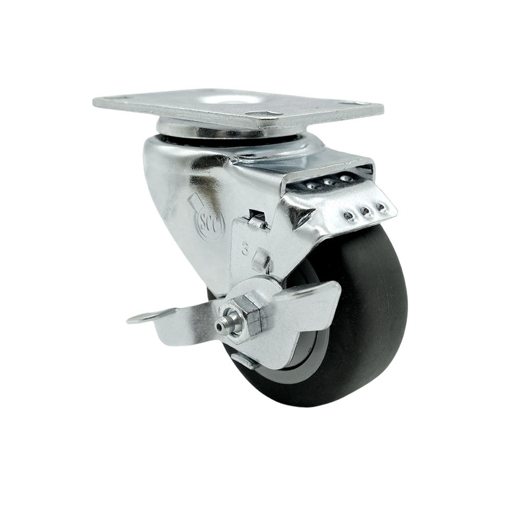 Stainless Steel Thermoplastic Rubber Swivel Top Plate Swivel Caster - 3" x 1.25" Gray Wheel & Top Locking Brake - 210 lbs Capacity/Caster - Service Caster Brand — photo 1