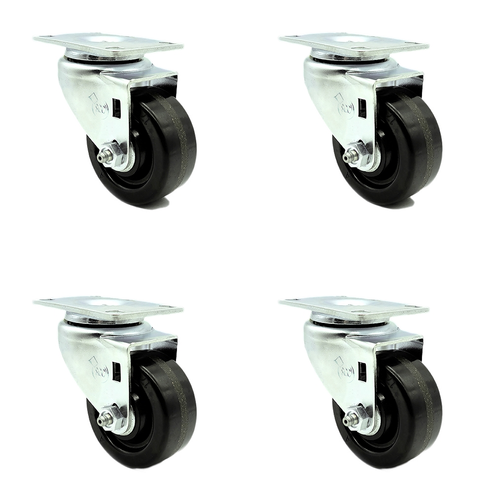 Stainless Steel Phenolic Swivel Top Plate Caster Set of 4 w/3.5" x 1.25" Black Wheels - Includes 4 Swivel - 1200 lbs Total Capacity - Service Caster Brand — photo 1
