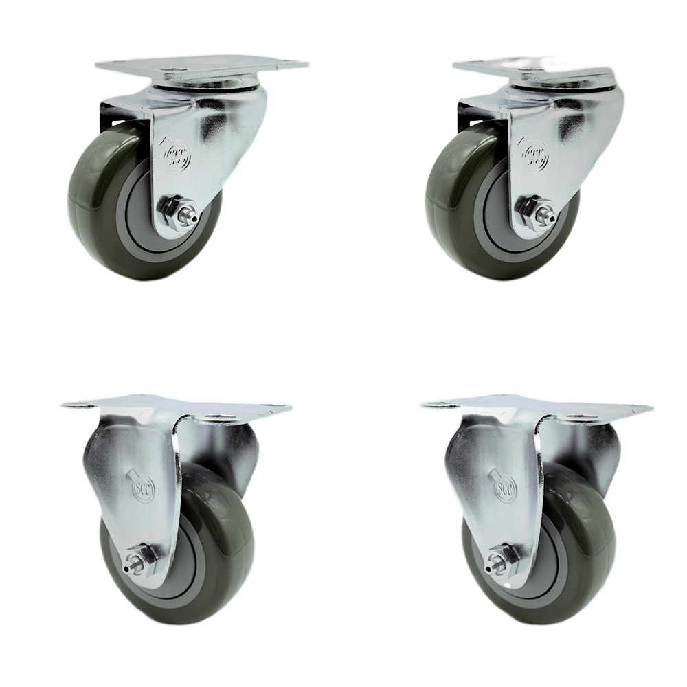 Stainless Steel Polyurethane Swivel Top Plate Caster Set of 4 w/3.5" x 1.25" Gray Wheels - Includes 2 Swivel & 2 Rigid - 1200 lbs Total Capacity - Service Caster Brand — photo 1