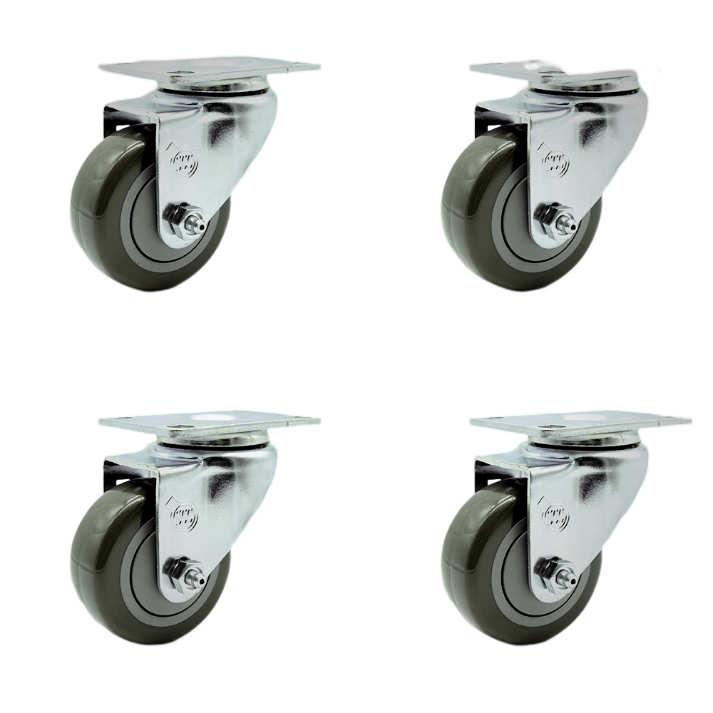 Stainless Steel Polyurethane Swivel Top Plate Caster Set of 4 w/3.5" x 1.25" Gray Wheels - Includes 4 Swivel - 1200 lbs Total Capacity - Service Caster Brand — photo 1