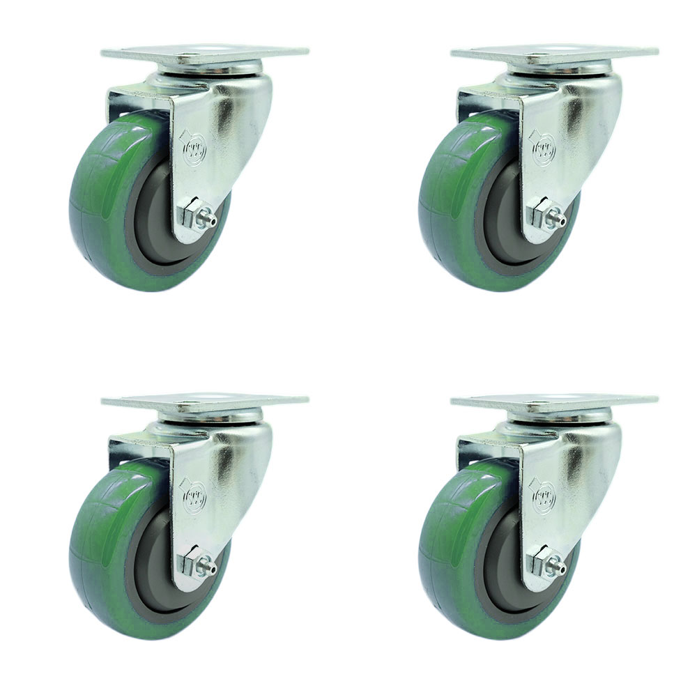 Stainless Steel Polyurethane Swivel Top Plate Caster Set of 4 w/3.5" x 1.25" Green Wheels - Includes 4 Swivel - 1200 lbs Total Capacity - Service Caster Brand — photo 1