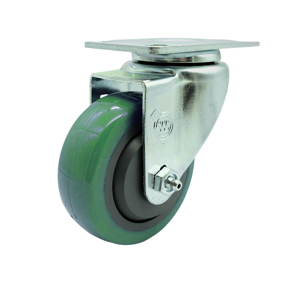 Stainless Steel Polyurethane Swivel Top Plate Swivel Caster w/3.5" x 1.25" Green Wheel - 300 lbs Capacity/Caster - Service Caster Brand — photo 1