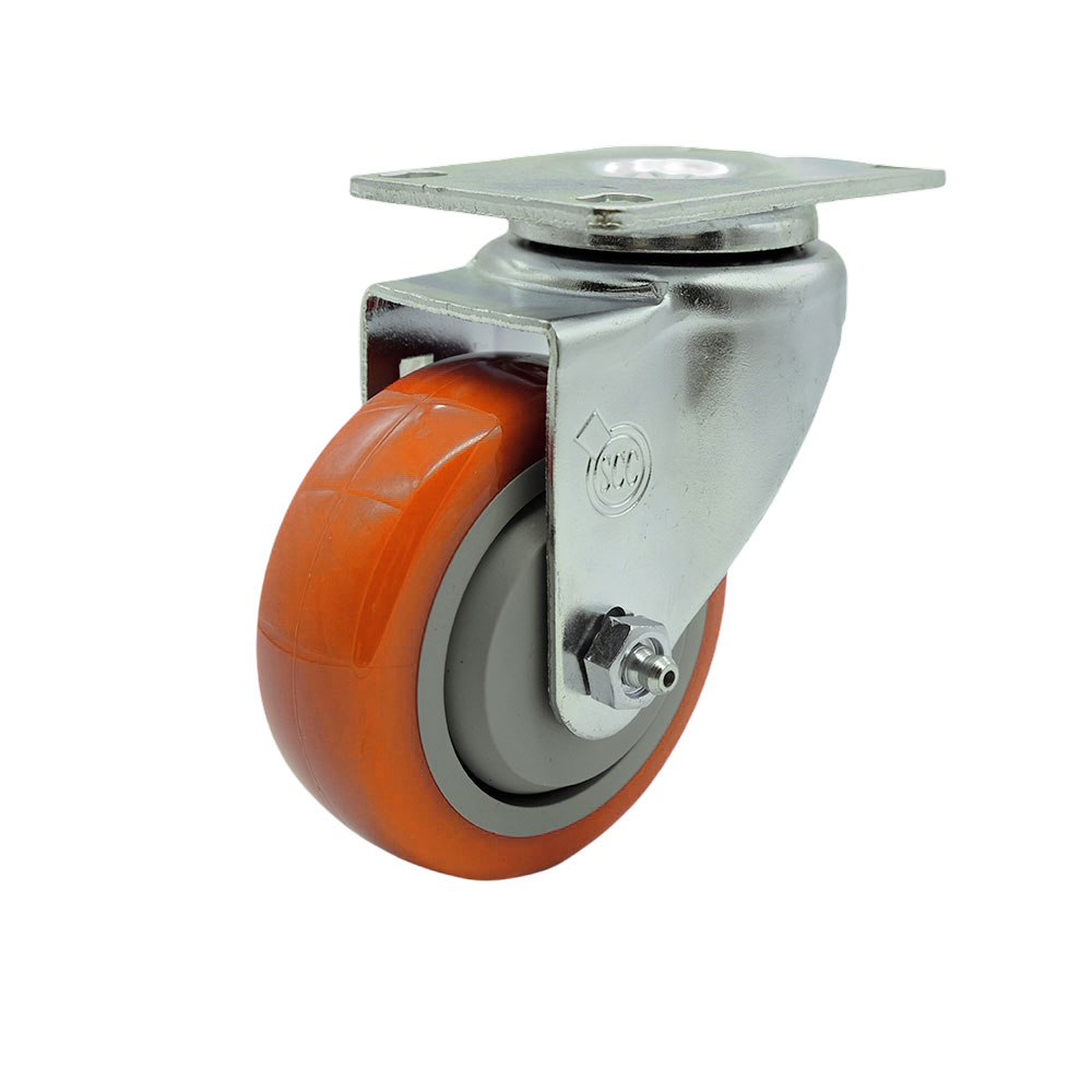 Stainless Steel Polyurethane Swivel Top Plate Swivel Caster w/3.5" x 1.25" Orange Wheel - 300 lbs Capacity/Caster - Service Caster Brand — photo 1