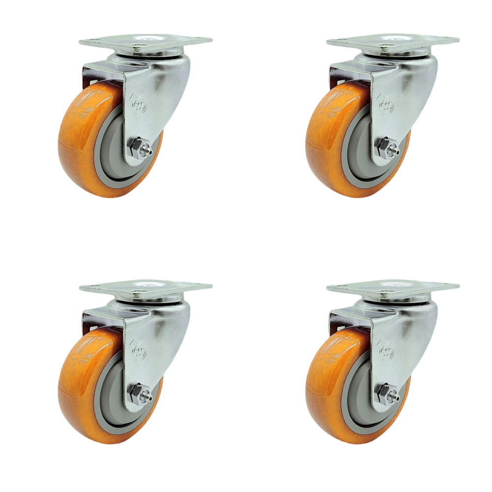 Stainless Steel Polyurethane Swivel Top Plate Caster Set of 4 w/3.5" x 1.25" Yellow Wheels - Includes 4 Swivel - 1200 lbs Total Capacity - Service Caster Brand — photo 1