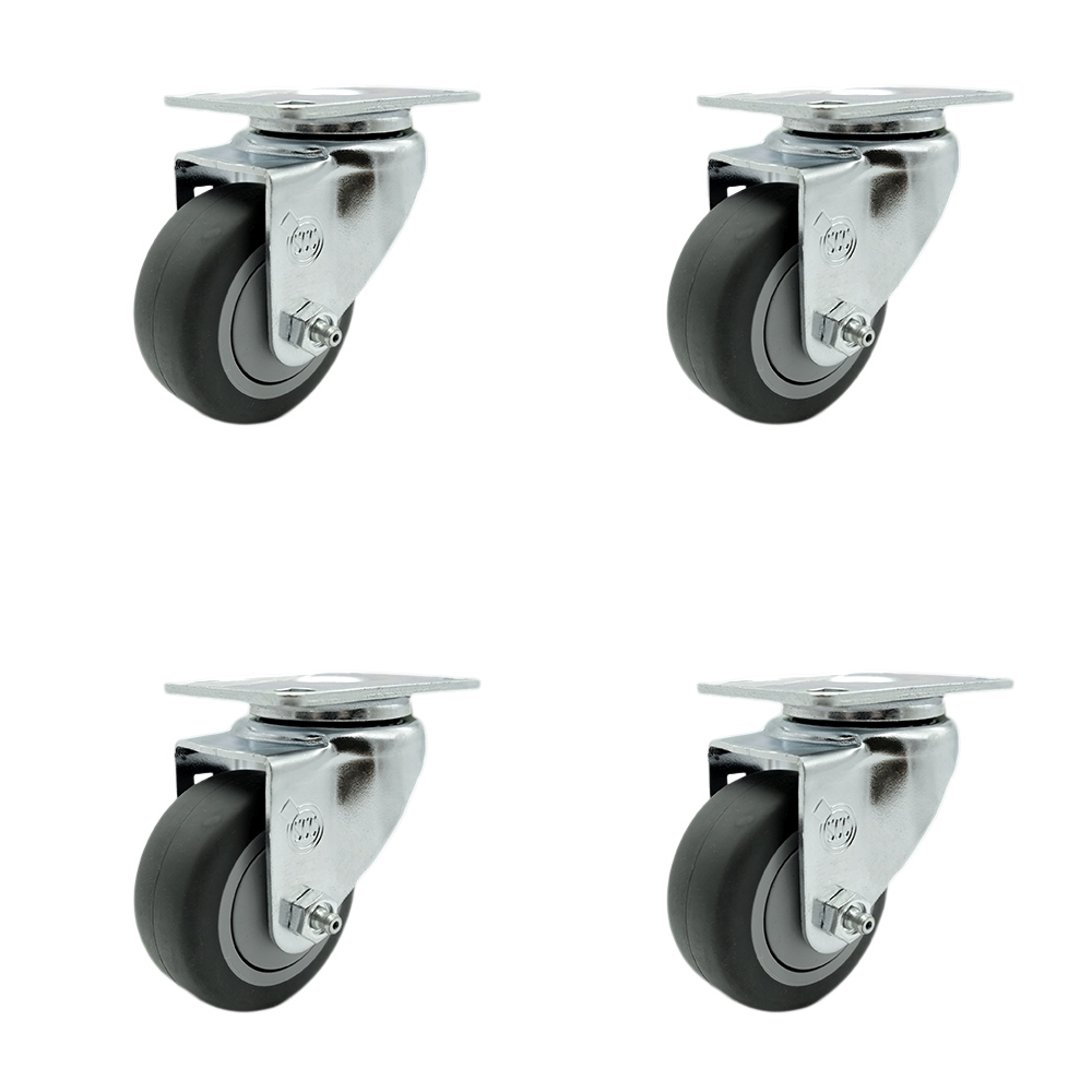 Stainless Steel Thermoplastic Rubber Swivel Top Plate Caster Set of 4 w/3.5" x 1.25" Gray Wheels - Includes 4 Swivel - 920 lbs Total Capacity - Service Caster Brand — photo 1