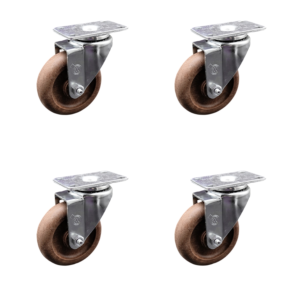 Stainless Steel High Temp Glass Filled Nylon Swivel Top Plate Caster Set of 4 w/4" x 1.25" Brown Wheels - Includes 4 Swivel - 1400 lbs Total Capacity - Service Caster Brand — photo 1