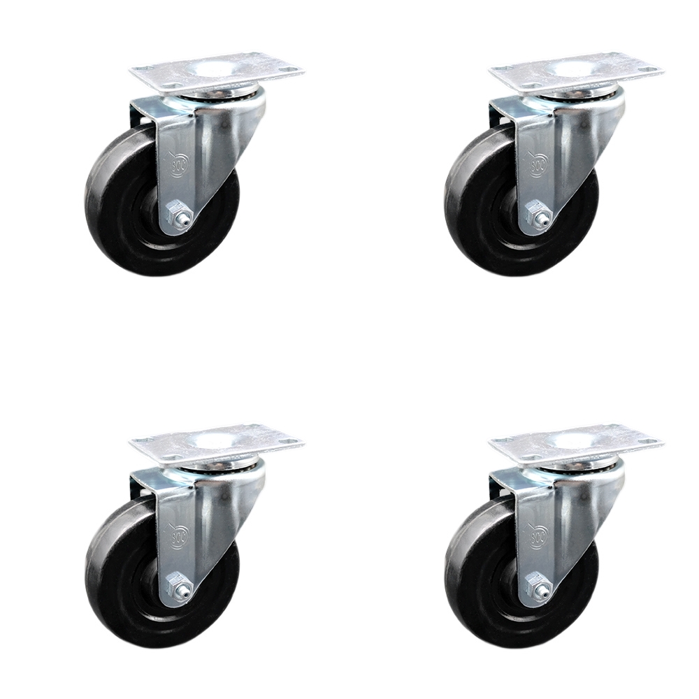 Stainless Steel Hard Rubber Swivel Top Plate Caster Set of 4 w/4" x 1.25" Black Wheels - Includes 4 Swivel - 1200 lbs Total Capacity - Service Caster Brand — photo 1