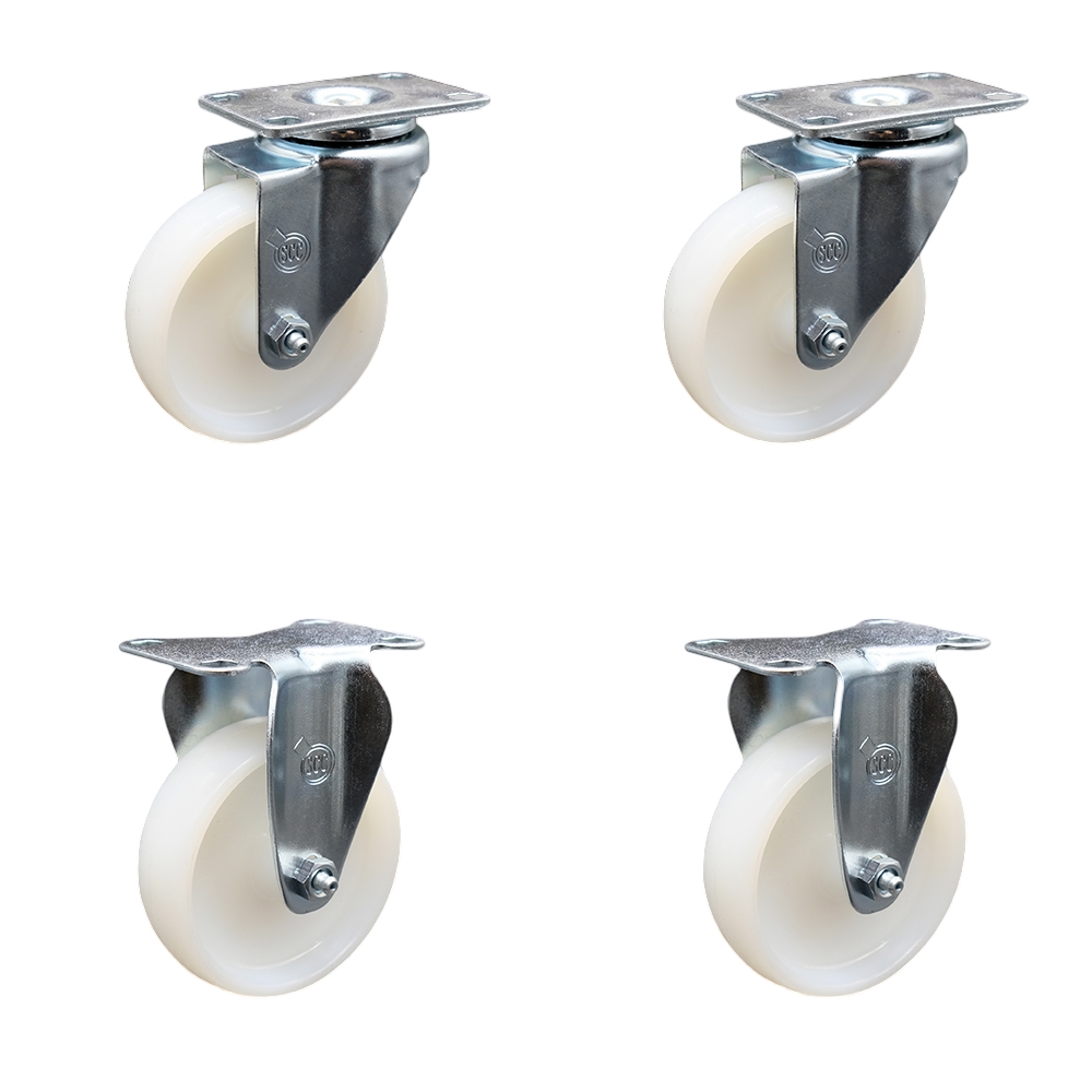 Stainless Steel Nylon Swivel Top Plate Caster Set of 4 w/4" x 1.25" White Wheels - Includes 2 Swivel & 2 Rigid - 1200 lbs Total Capacity - Service Caster Brand — photo 1