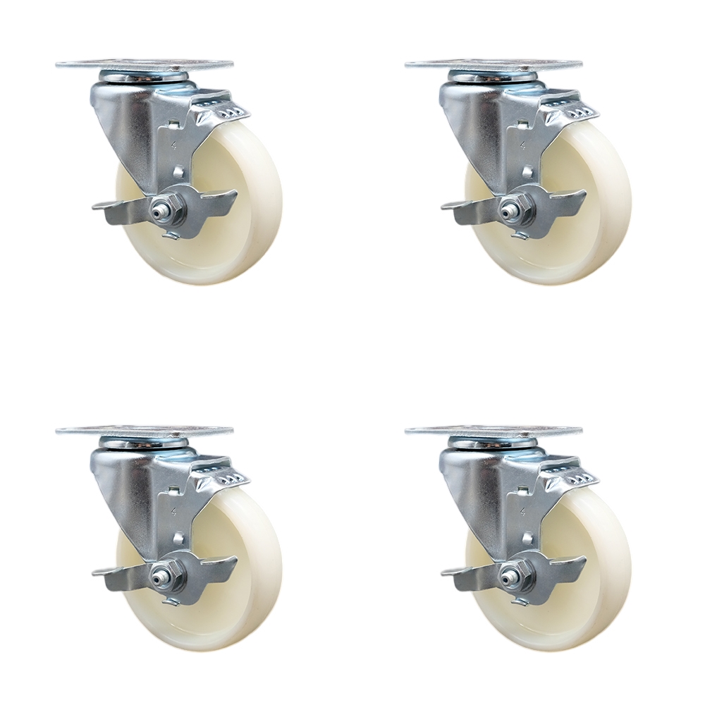 Stainless Steel Nylon Swivel Top Plate Caster Set of 4 w/4" x 1.25" White Wheels - Includes 4 Swivel with Top Lock Brakes - 1200 lbs Total Capacity - Service Caster Brand — photo 1