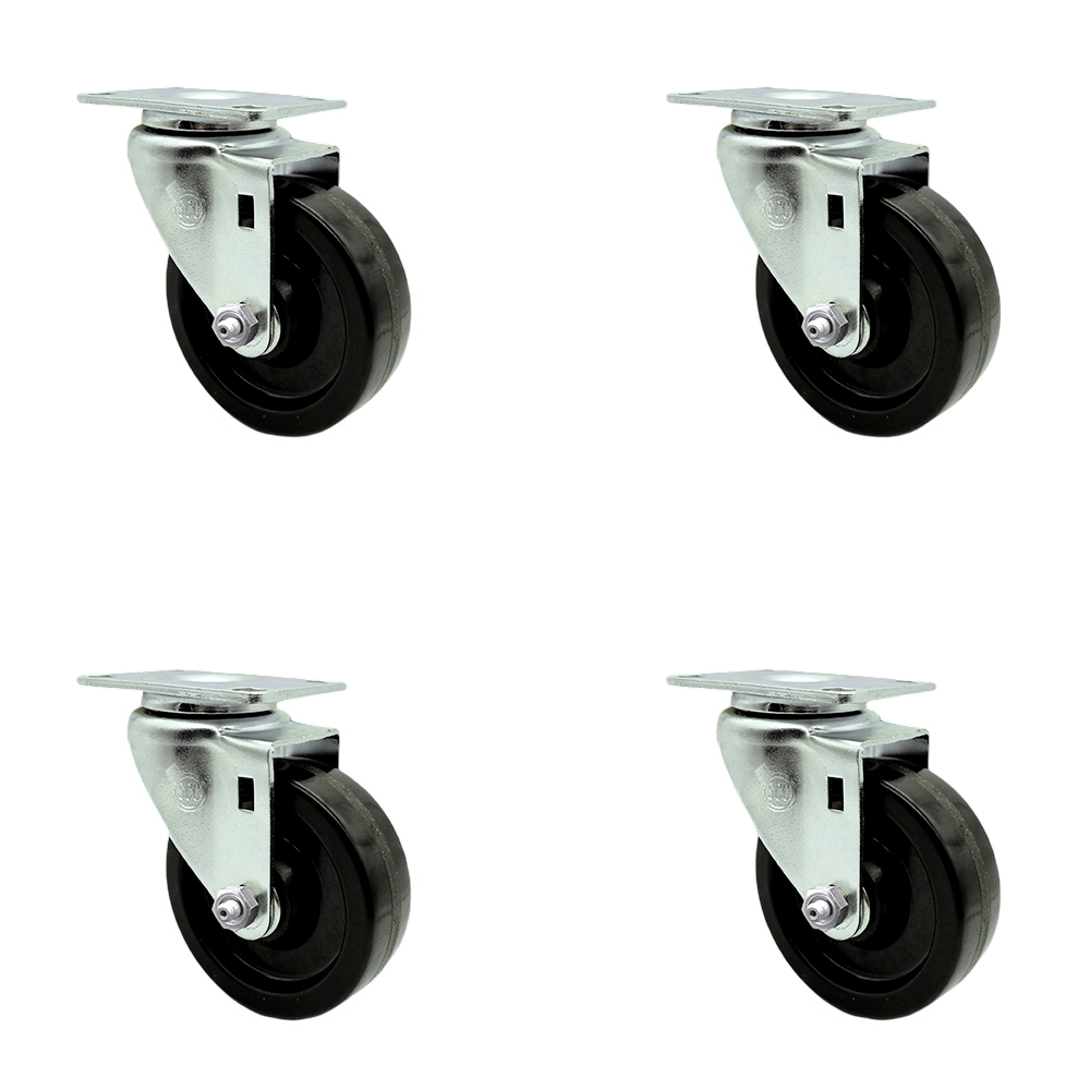 Stainless Steel Phenolic Swivel Top Plate Caster Set of 4 w/4" x 1.25" Black Wheels - Includes 4 Swivel - 1200 lbs Total Capacity - Service Caster Brand — photo 1