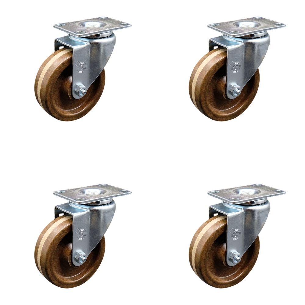 Stainless Steel High Temperature Phenolic Swivel Top Plate Caster Set of 4 w/4" x 1.25" Brown Wheels - Includes 4 Swivel - 1200 lbs Total Capacity - Service Caster Brand — photo 1