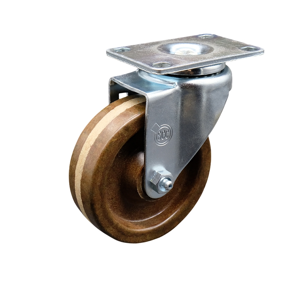 Stainless Steel High Temp Phenolic Swivel Top Plate Swivel Caster w/4" x 1.25" Brown Wheel - 300 lbs Capacity/Caster - Service Caster Brand — photo 1