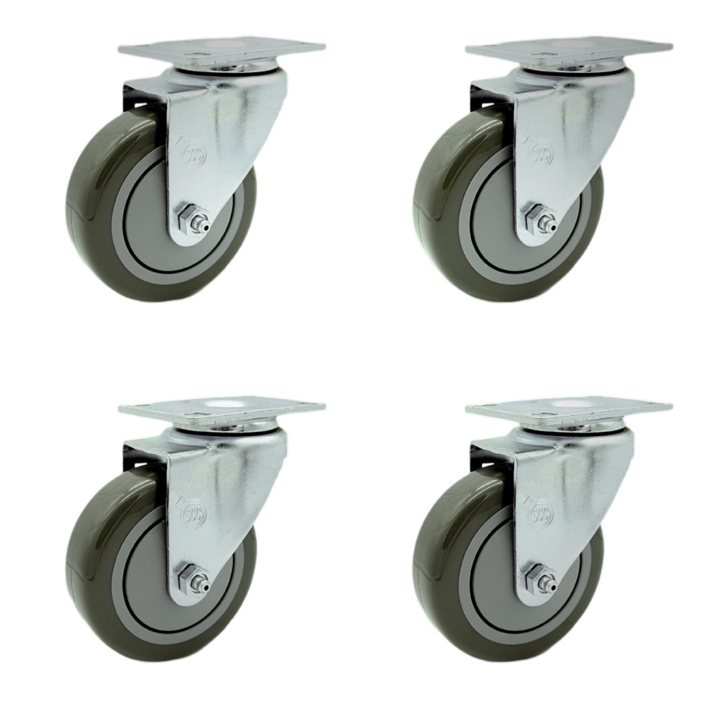 Stainless Steel Polyurethane Swivel Top Plate Caster Set of 4 w/4" x 1.25" Gray Wheels - Includes 4 Swivel - 1400 lbs Total Capacity - Service Caster Brand — photo 1