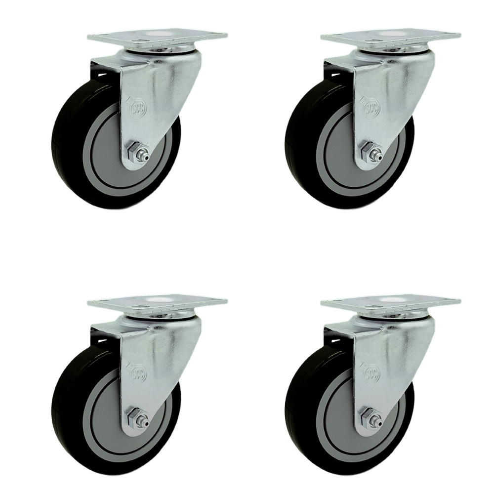 Stainless Steel Polyurethane Swivel Top Plate Caster Set of 4 w/4" x 1.25" Black Wheels - Includes 4 Swivel - 1400 lbs Total Capacity - Service Caster Brand — photo 1