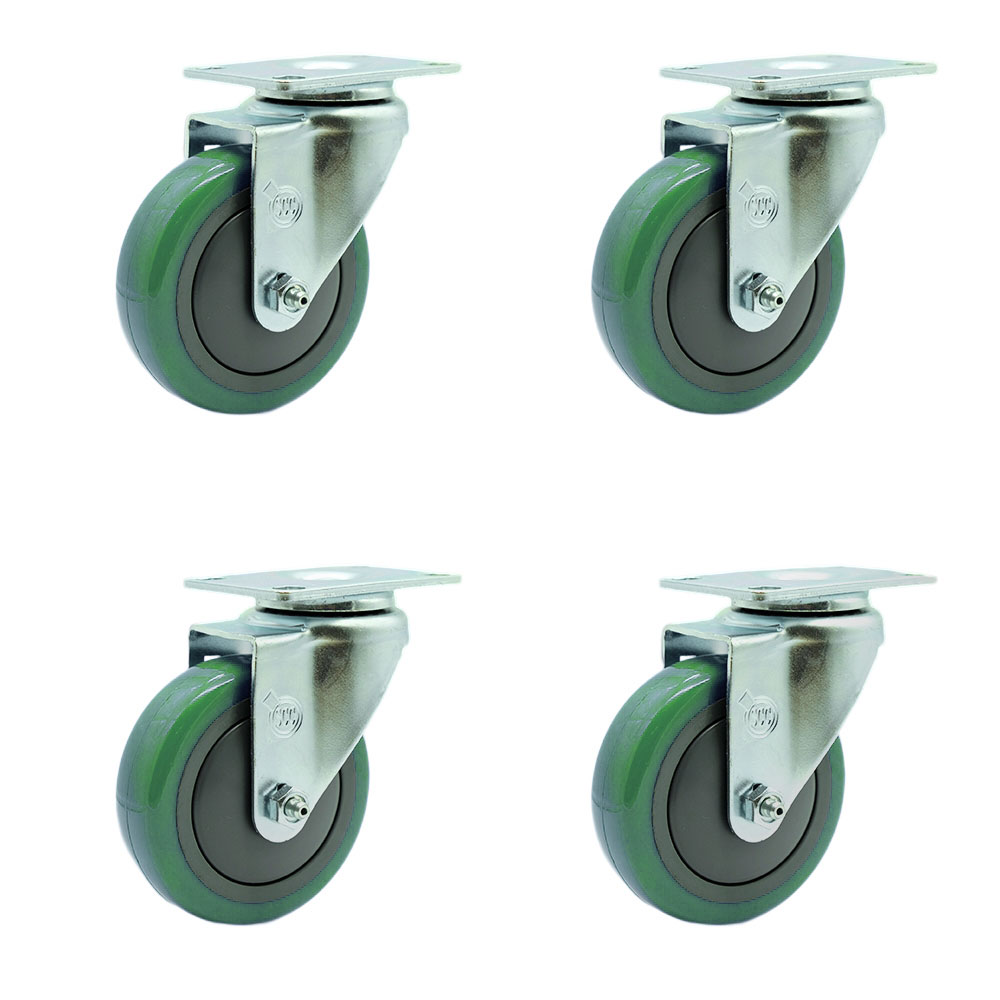 Stainless Steel Polyurethane Swivel Top Plate Caster Set of 4 w/4" x 1.25" Green Wheels - Includes 4 Swivel - 1400 lbs Total Capacity - Service Caster Brand — photo 1