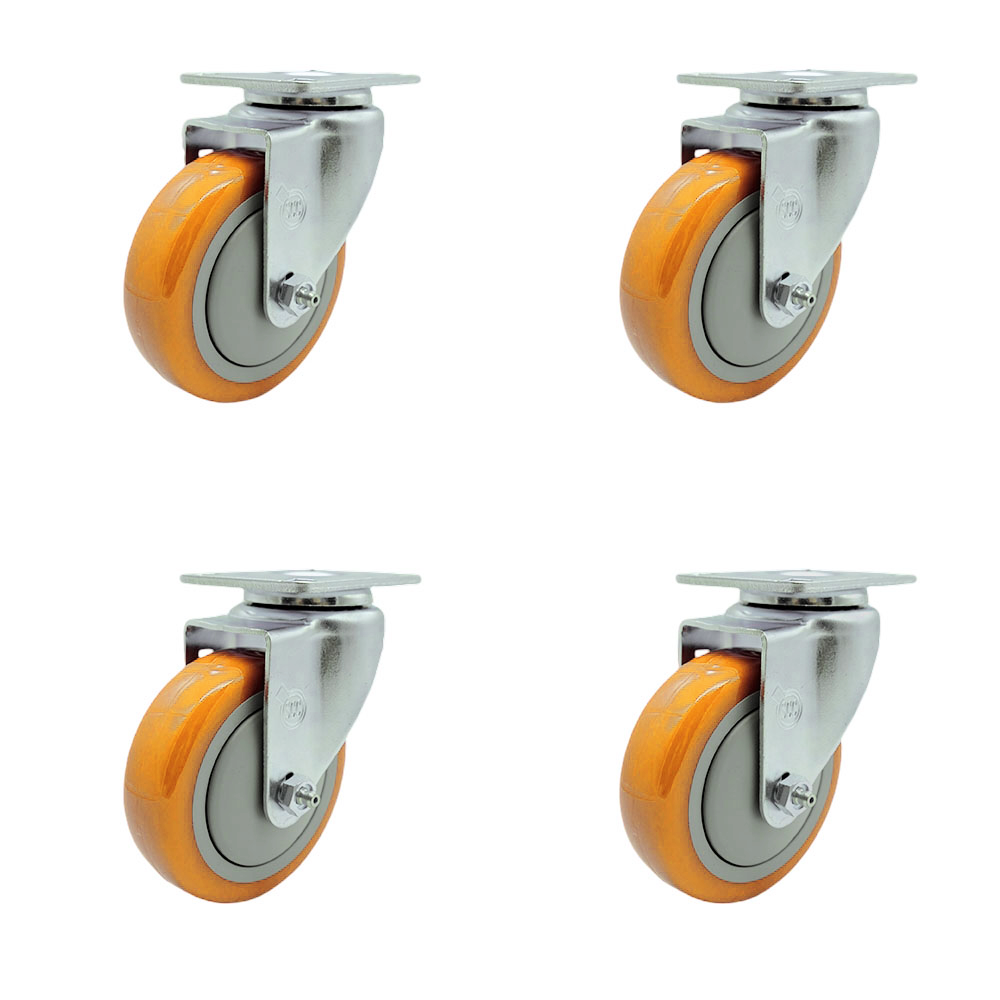 Stainless Steel Polyurethane Swivel Top Plate Caster Set of 4 w/4" x 1.25" Yellow Wheels - Includes 4 Swivel - 1400 lbs Total Capacity - Service Caster Brand — photo 1