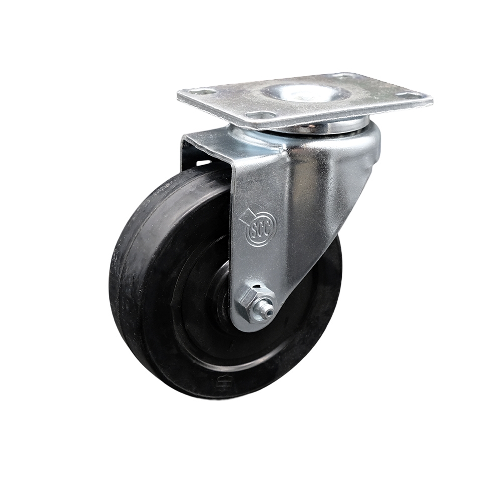 Stainless Steel Soft Rubber Swivel Top Plate Swivel Caster w/4" x 1.25" Black Wheel - 200 lbs Capacity/Caster - Service Caster Brand — photo 1