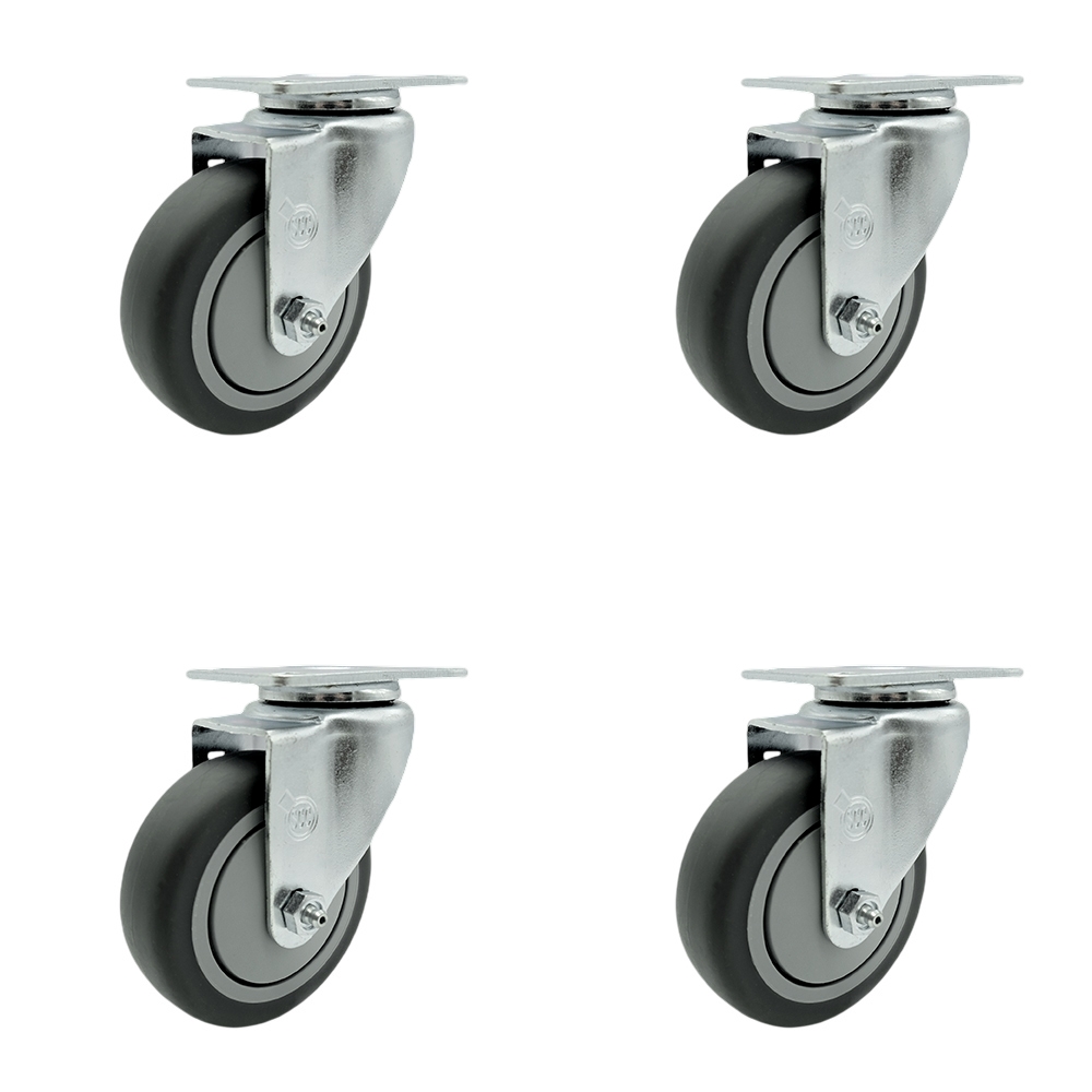 Stainless Steel Thermoplastic Rubber Swivel Top Plate Caster Set of 4 w/4" x 1.25" Gray Wheels - Includes 4 Swivel - 1000 lbs Total Capacity - Service Caster Brand — photo 1