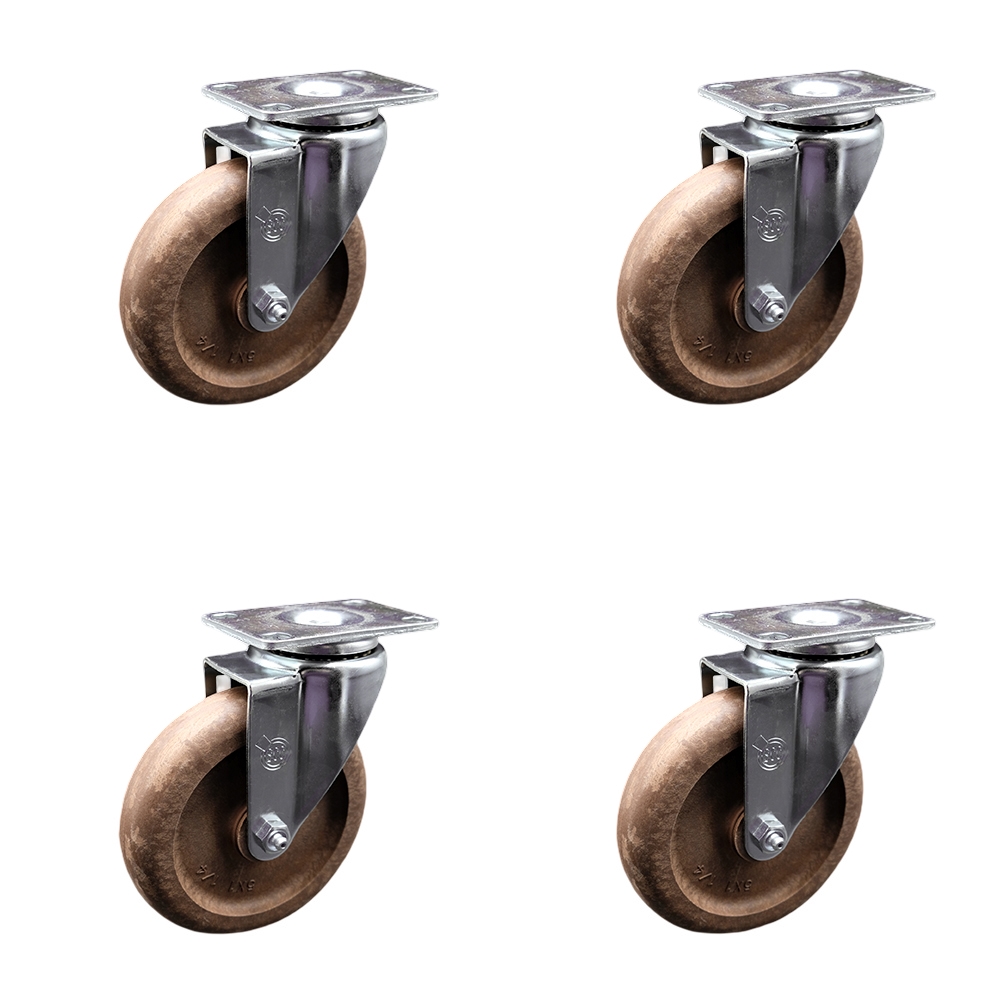 Stainless Steel High Temp Glass Filled Nylon Swivel Top Plate Caster Set of 4 w/5" x 1.25" Brown Wheels - Includes 4 Swivel - 1400 lbs Total Capacity - Service Caster Brand — photo 1