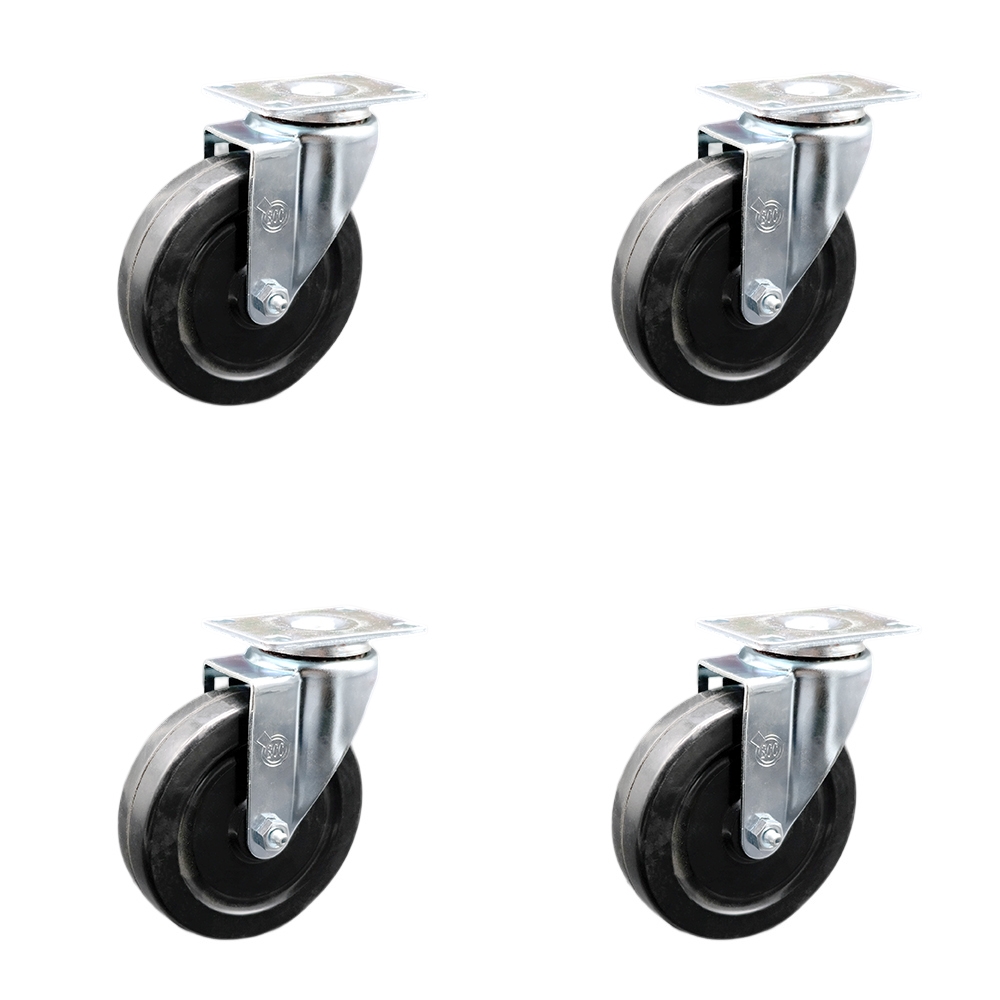 Stainless Steel Hard Rubber Swivel Top Plate Caster Set of 4 w/5" x 1.25" Black Wheels - Includes 4 Swivel - 1200 lbs Total Capacity - Service Caster Brand — photo 1