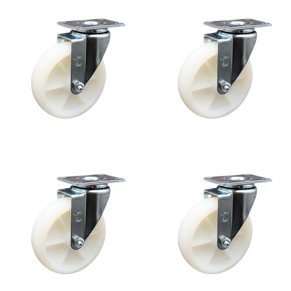 Stainless Steel Nylon Swivel Top Plate Caster Set of 4 w/5" x 1.25" White Wheels - Includes 4 Swivel - 1200 lbs Total Capacity - Service Caster Brand — photo 1
